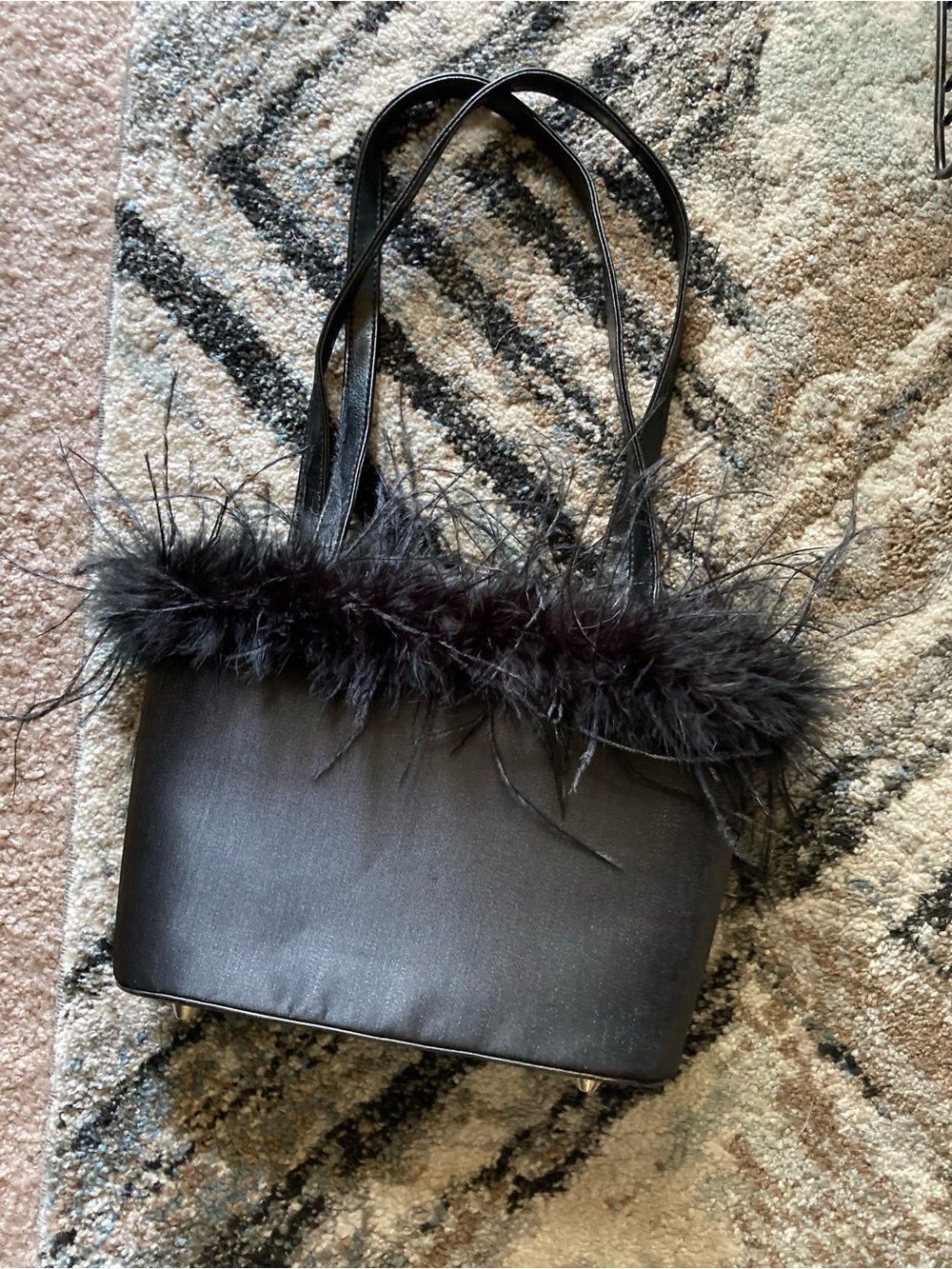 Gossip Girl Black Feather Trim Shoulder Tote